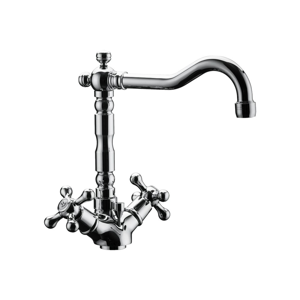 One-hole basin mixer with old style spout and pop-up