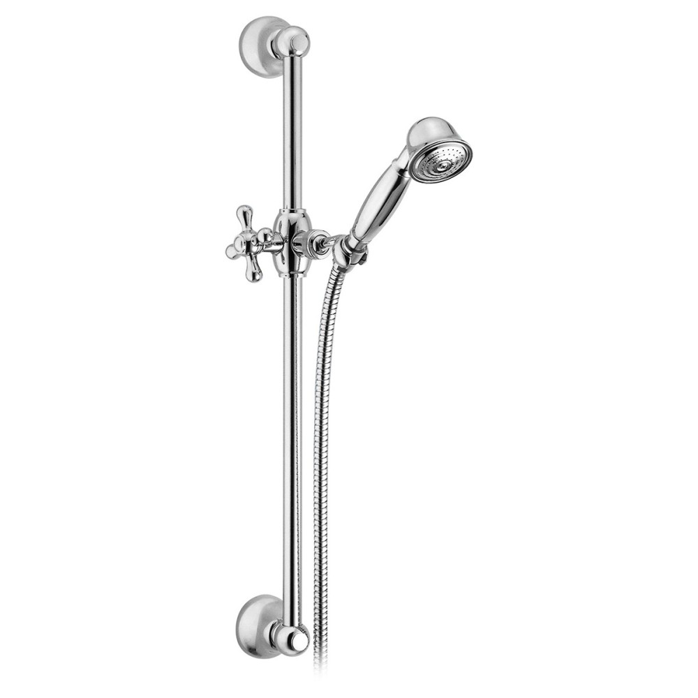Sliding rail retro style complete in brass with one-jet brass shower and flexible cm 150