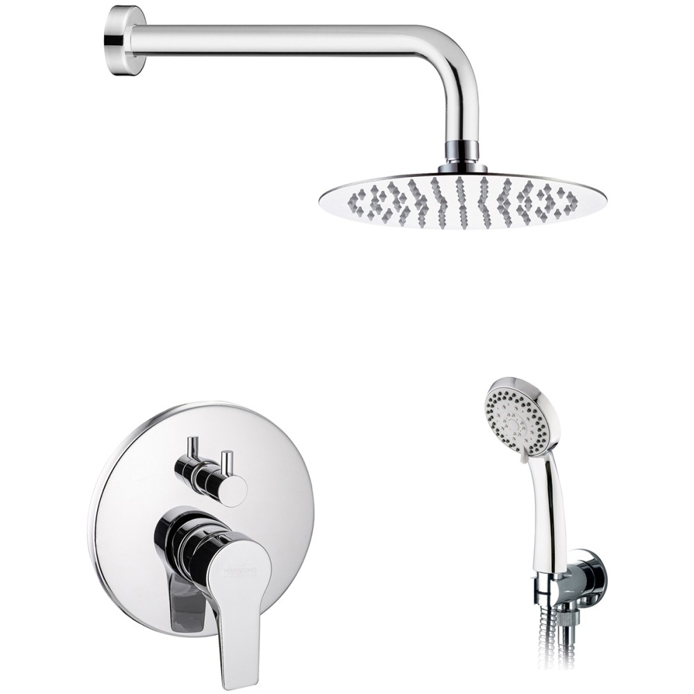 Shower kit with built-in mixer with 2-way ceramic diverter, water connection, shower, flexible hose, shower arm and shower head