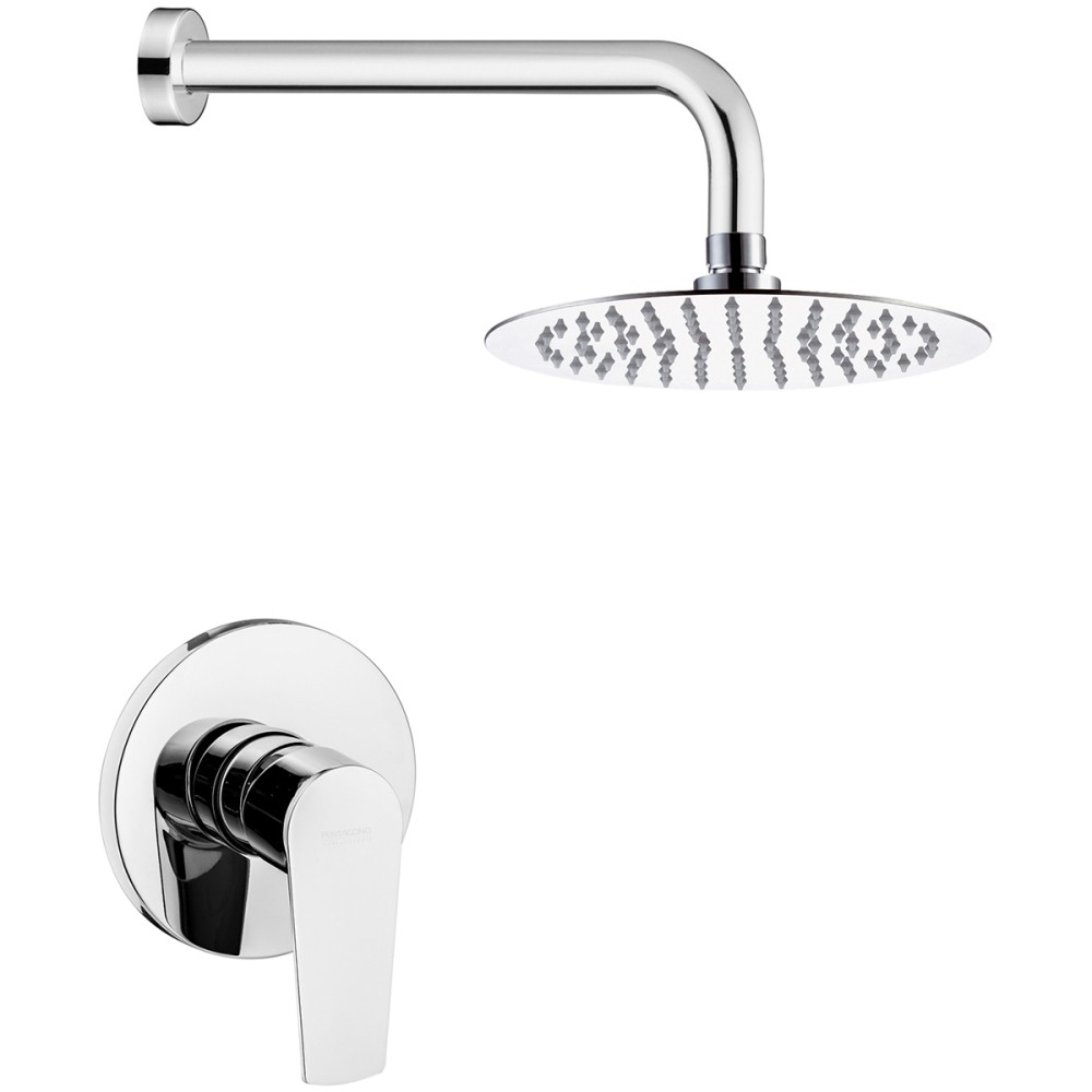 Shower kit with 1-way built-in shower mixer, shower arm and stainless steel shower head