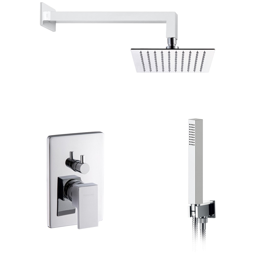 Shower kit with built-in mixer with 2-way ceramic diverter, water connection, shower, flexible hose, shower arm and shower head