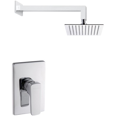 Shower kit with 1-way built-in shower mixer, shower arm and stainless steel shower head