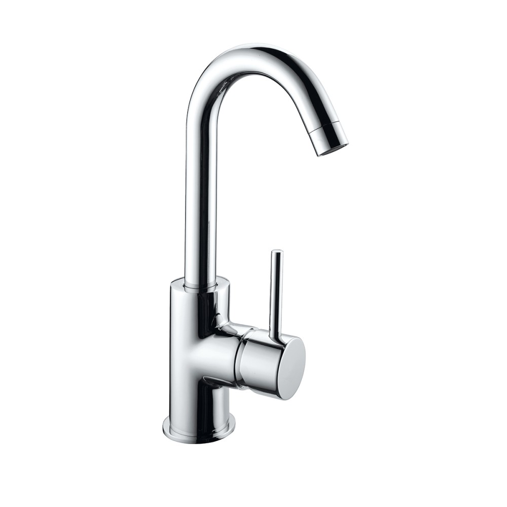Single lever basin mixer without pop-up, with short "P" spout