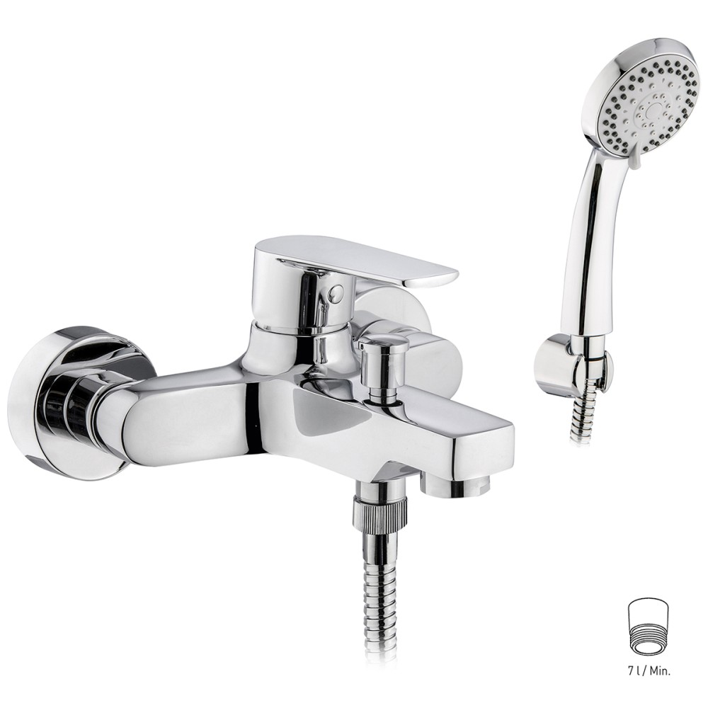 Single lever bath mixer with shower set complete