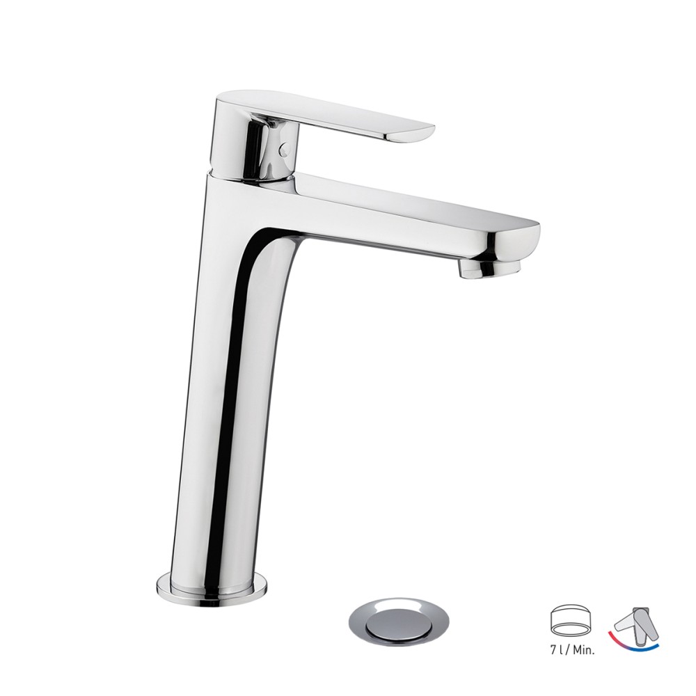 Single lever basin mixer H. 215 mm with pop-up
