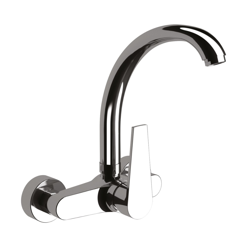 Single lever wall sink mixer with upper spout