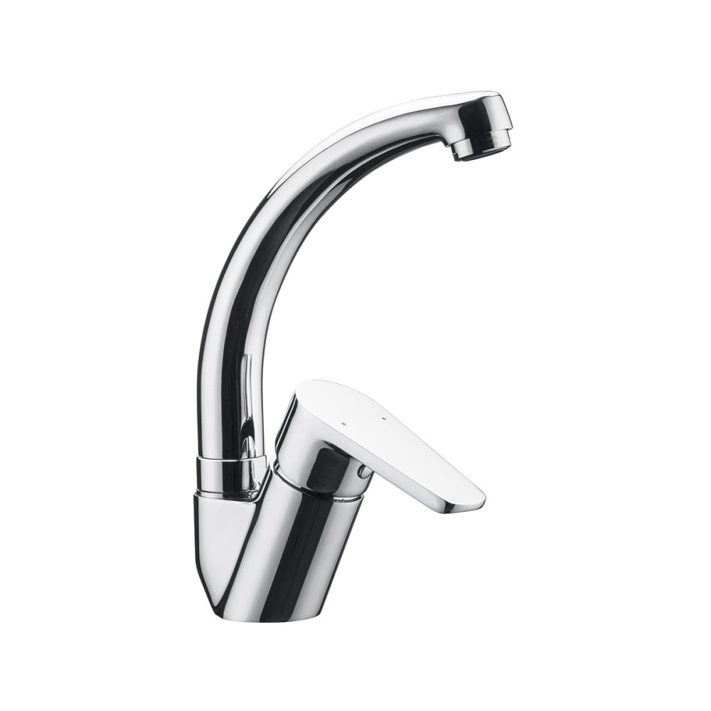 Single lever basin mixer with short spout without pop-up