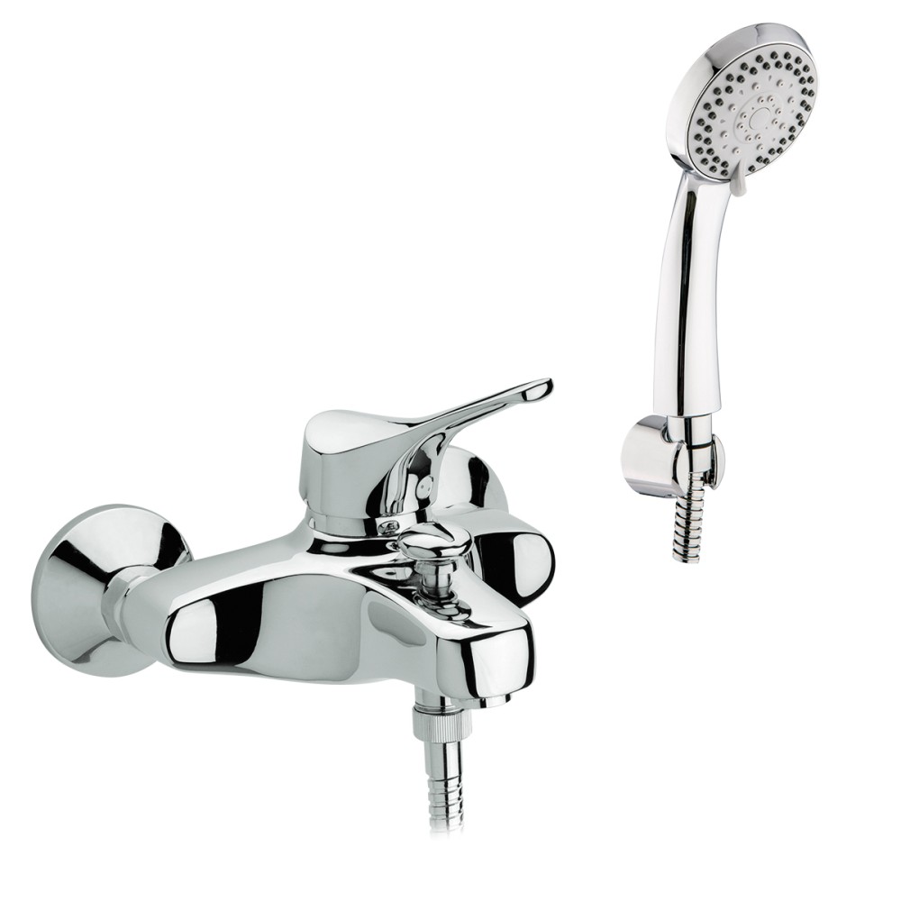 Single lever bath mixer with shower kit complete