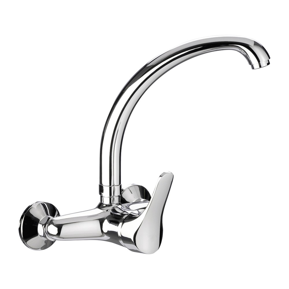 Single lever wall sink mixer with upper spout