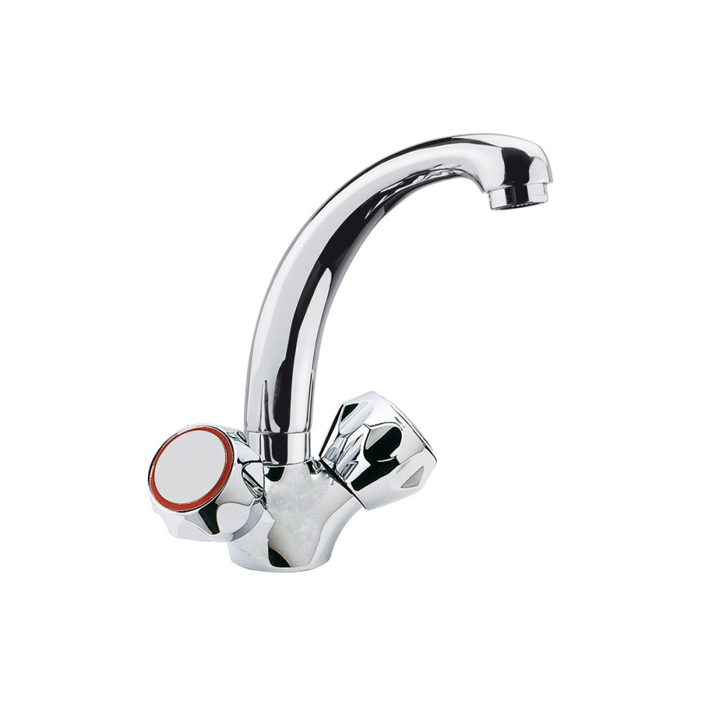 One-hole basin mixer with short spout without pop-up