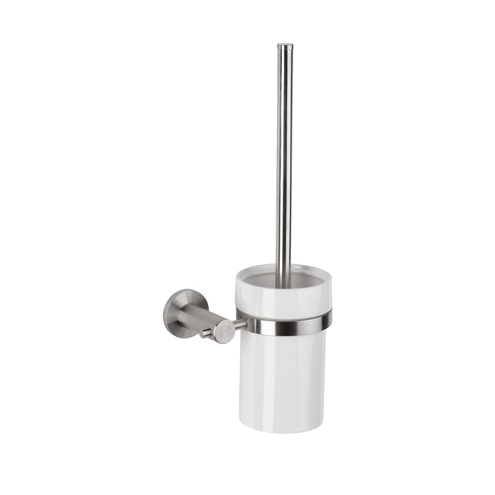 Ceramic toilet brush holder with stainless steel support