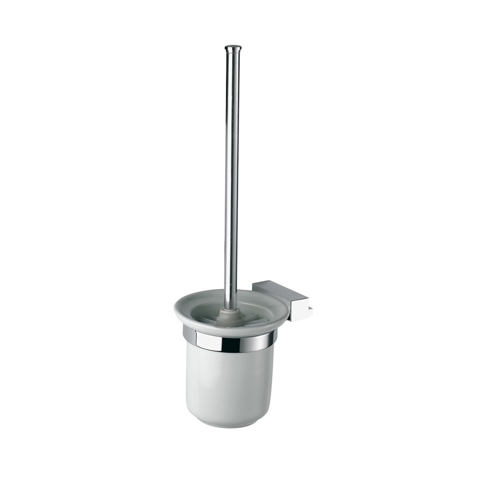 Glass toilet brush holder with c.p. support