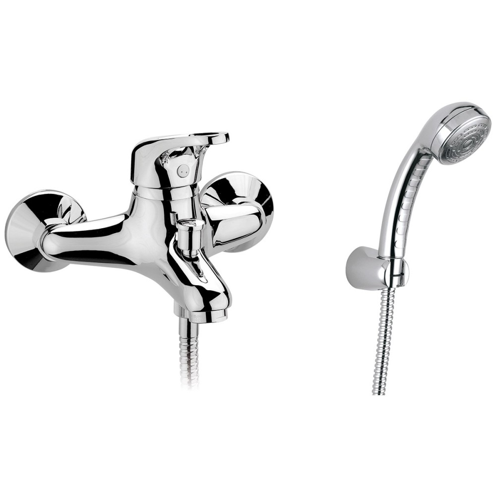 Single lever bath mixer with shower set complete